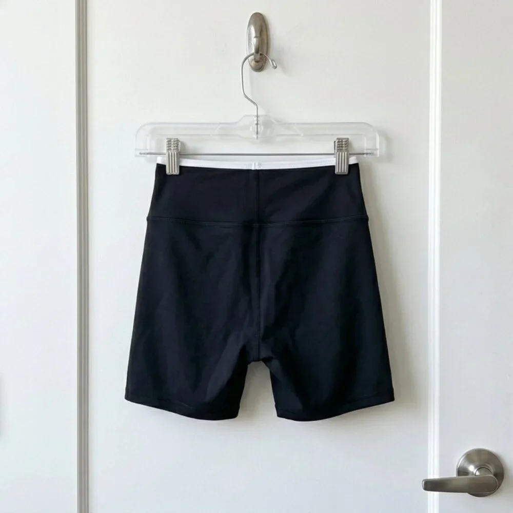 Alo Inspired Crossover Waist Yoga Shorts Black Athleisure Activewear - Picture 4 of 5